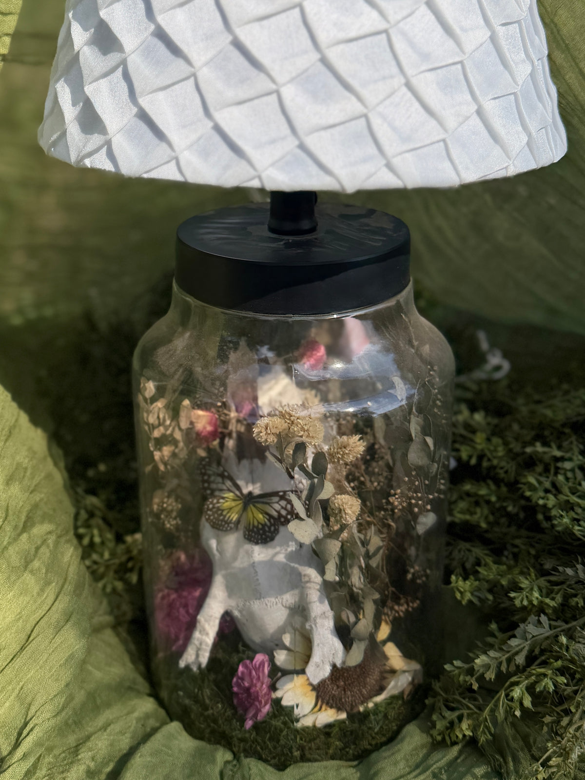 Lamp - buck skull and butterfly