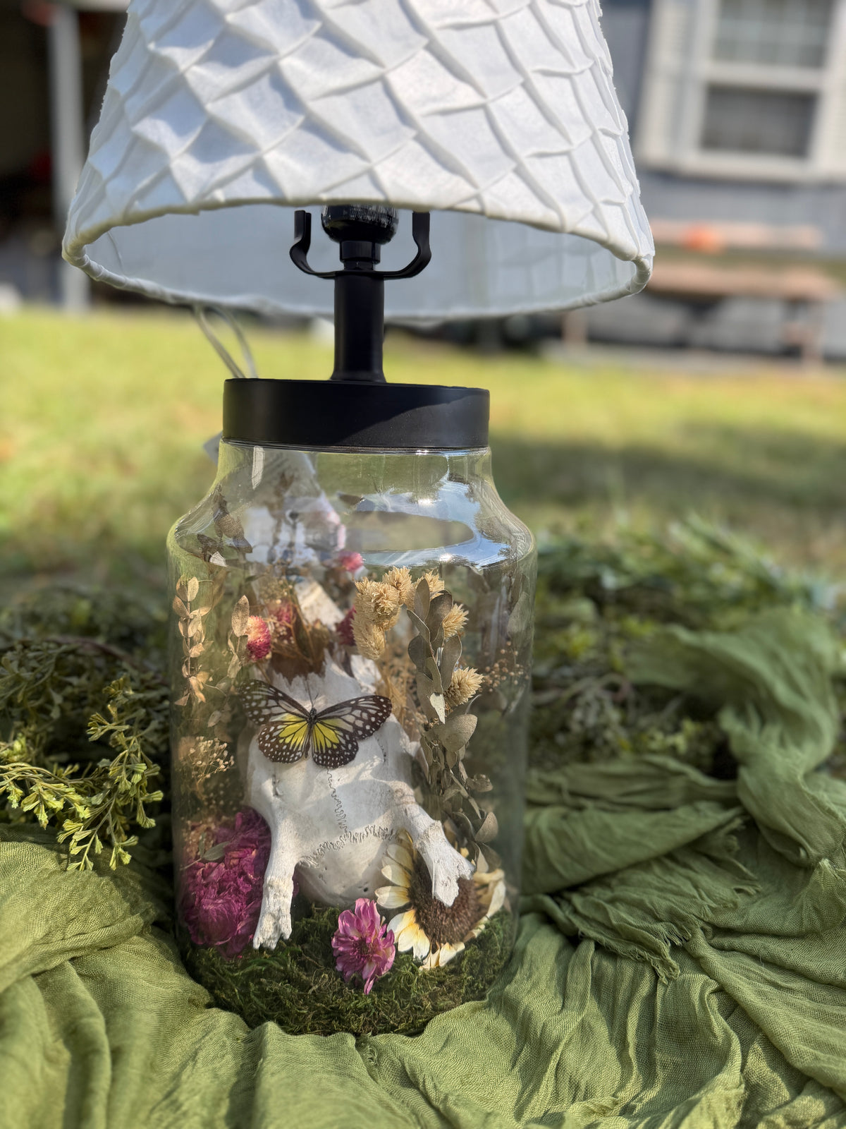 Lamp - buck skull and butterfly