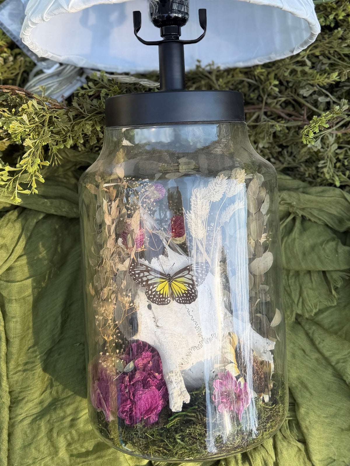 Lamp - buck skull and butterfly